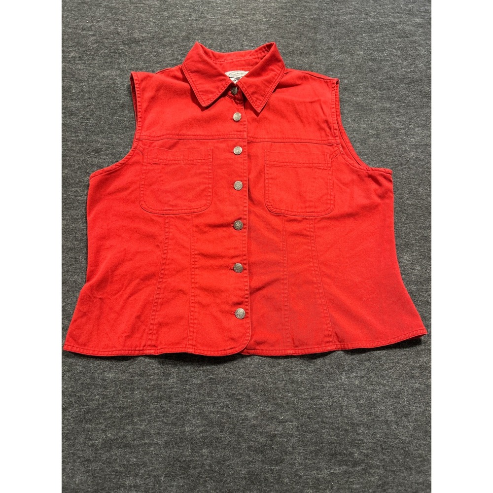 Stonebridge Sleeveless Denim Womens Large Red Cotton Button Up Vest Western